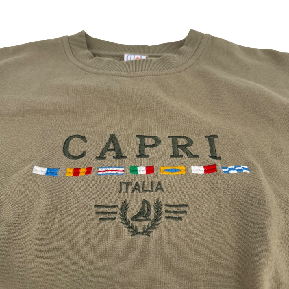 Vintage 90s Crew Neck Capri Italy Sweatshirt Olive Green Embroidered Nautical XL - Picture 3 of 9